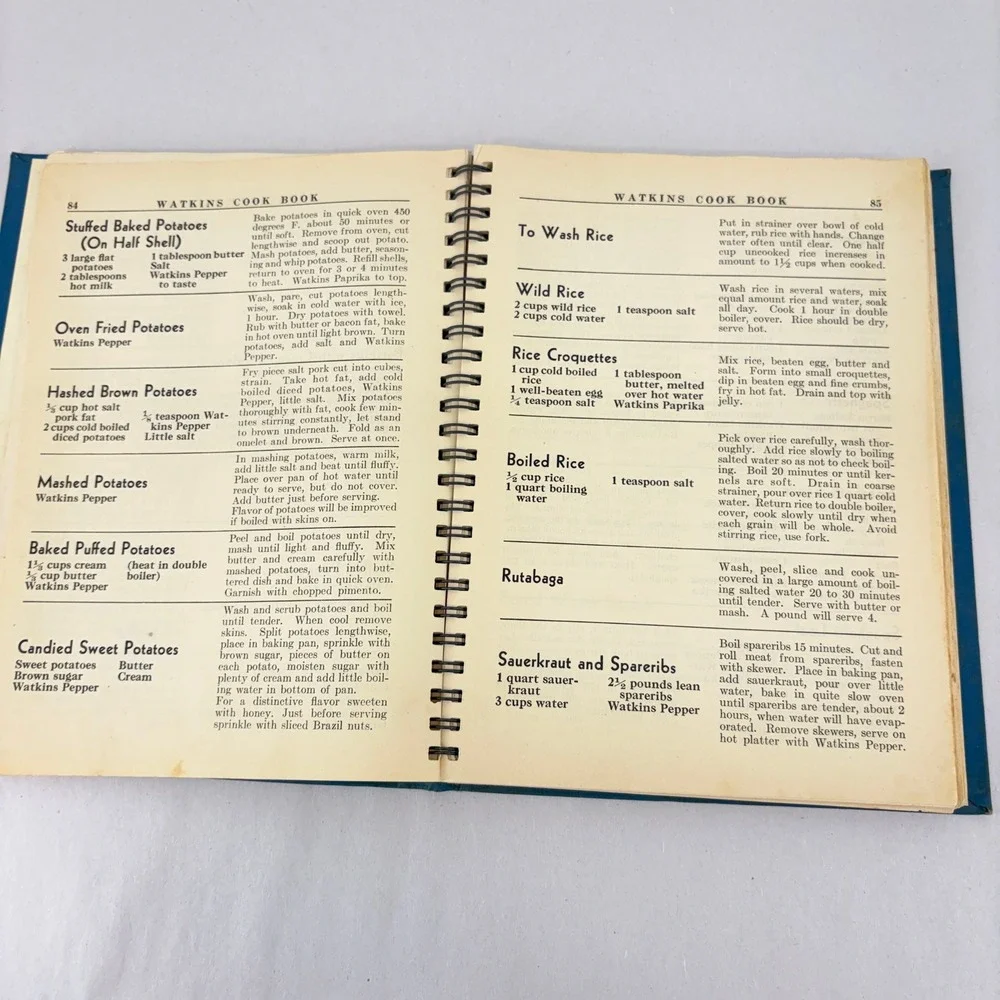 Vintage 1938 Watkins Cook Book J.R. Watkins Co Blue Hardcover Spiral Bound 287pg